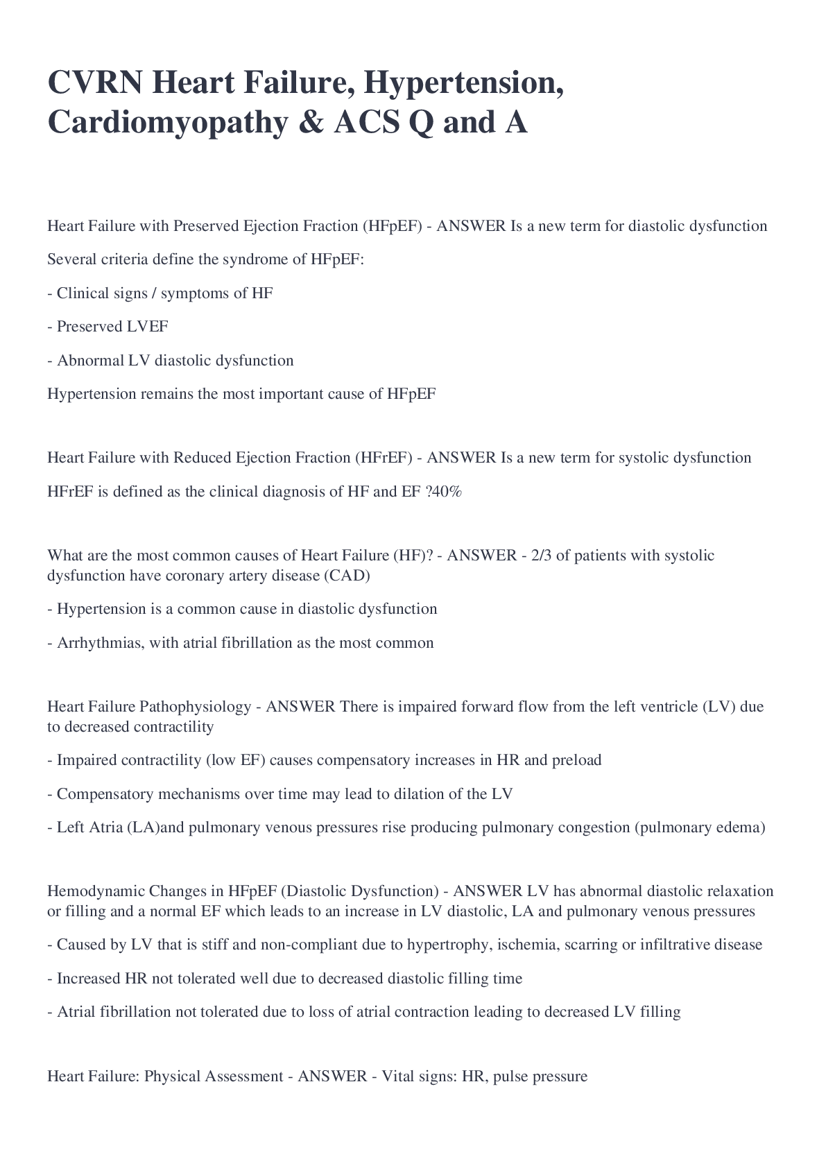 CVRN Heart Failure, Hypertension, Cardiomyopathy & ACS Q and A